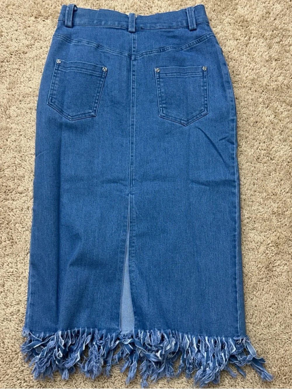🏛️✨ NWOT POL Denim Fringe Midi Small | Coastal Cowgirl - Picture 3 of 3